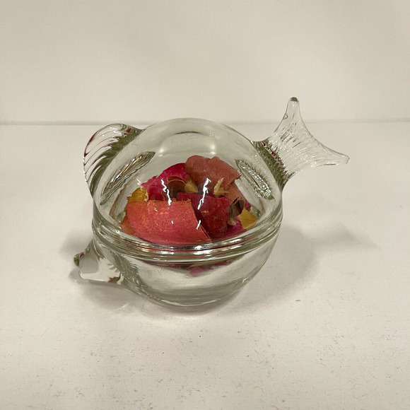 Vintage Anchor Hocking Clear Glass Fish Trinket Box Dish Candy Dish Art Glass - Picture 3 of 11